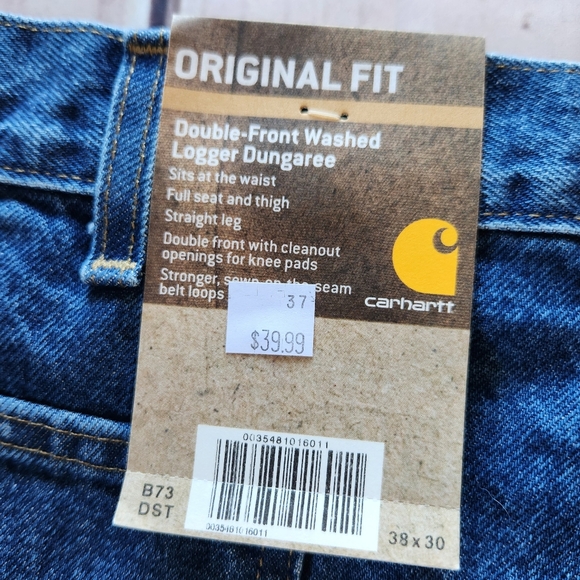 NWT Carhartt "Double Front Washed Logger Dungaree" Blue Jean #B73 DST Mens 38x30 - Picture 8 of 12